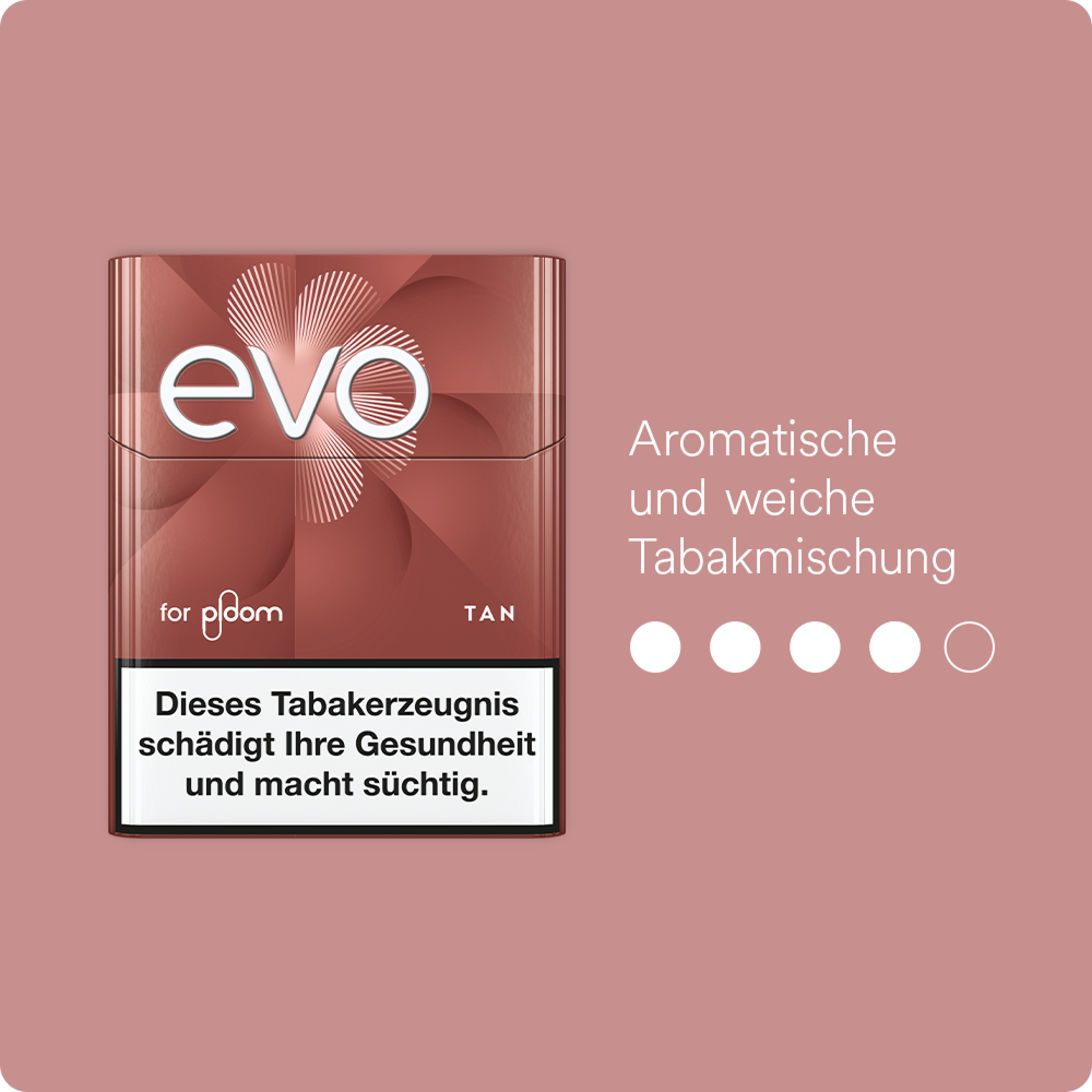 EVO Geschmacksintensität Tan, 4/5. Geschmacksintensität beschreibt, wie stark die Tabaksorte wahrgenommen werden kann. 